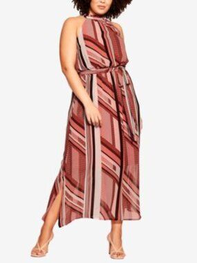 City Chic Trendy Plus Size belted long dress -Rose Artisan Scarf 24W